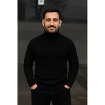 Erkek Fitilli Kazak Tam Boğazlı Balıkçı Yaka Triko 3'lü Set Beyaz-bordo-siyah Çok Renkli