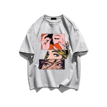 Snapbuy Erkek Ve Kadın Yaz Anime Baskılı Kısa Kollu T-shirt 023 Hip-hop Sokak Giyim Pamuk Konforlu Chınakırmızı Kirmizi
