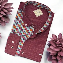 Pamuklu Bordo Uzun Kollu Erkek Gömlek Slim Fit Kalıp -9784 Bordo
