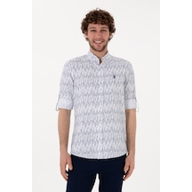 U.S. Polo Assn. Erkek Lacivert Çizgili Beyaz Gömlek 50306393-VR013