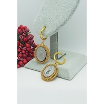 Altın Kaplama Kraliçe II. Elizabeth Çelik Küpe 3,5 cm Altın