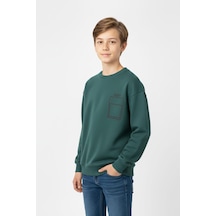 Baskı Detaylı Bisiklet Yaka Erkek Çocuk Sweatshirt-90914 Yeşil