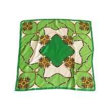 Tikitonki Otantik Desenli Saten Fıstık Yeşili Eşarp - 90x90 Yeşil Yeşil