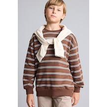 Defacto Oversize Bisiklet Yaka Çizgili Sweatshirt Erkek Çocuk H9694a826wnbn333 Kahve-bn333