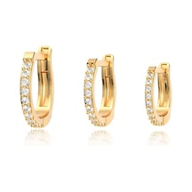 İndigo Takı 3 Boy Taşlı Halka Kombin Altın Kaplama Gümüş Küpe