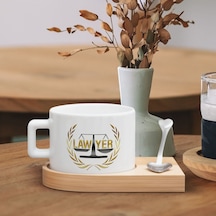 Bk Gift Kişiye Özel İsimli Avukat Tasarımlı-1, Ahşap Altlıklı Seramik Fincan, Meslek Hediyesi, Yeni İş Hediyesi Kobitmeyen137910 Bk Gift
