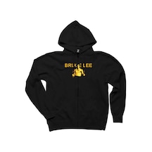 Bruce Lee Nunchaku Siyah Fermuarlı Kapşonlu Sweatshirt Siyah