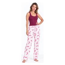 Kadın Trend Günlük Bluz Bordo Desenli Pijama Takımı
