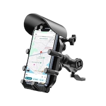 Ayna Bağlantılı Güneş Ve Yağmur Korumalı 360 Derece Ayarlanabilir Motosiklet Telefon Tutucu .