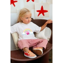 Monila Kız Çocuk Peppa Baskılı Pamuklu Bisiklet Yaka T-shirt Ekru
