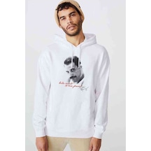 Freddie Mercury 2 Baskılı Beyaz Erkek Örme Kapşonlu Sweatshirt