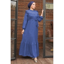 Fırfırlı Pilise Elbise 777 - İndigo