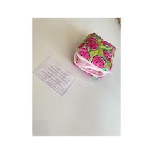 Puf Kapitone Mini Organizer Çanta Çilek Desenli, Fermuarlı, Astarlı 12 12 6 Cm Pembe