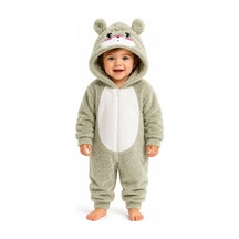 Tatlı Ayıcık Desenli Welsoft Peluş Kapüşonlu Fermuarlı Kışlık Unisex Bebek Tulumu 40197 Yeşil