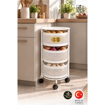 River World Tekerlekli Rengi Beyaz Açılabilen 3 Katlı Çok Amaçlı Metal Raf Mutfak, Balkon, Kiler Çok Renkli