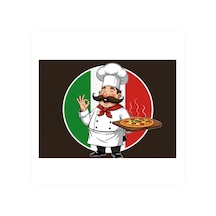 İtalyan Şef Ve Pizza Çizimi Model Ahşap Tablo