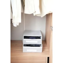 Dolap İçi Kumaş Kaplamalı Mini Çekmece Organizer, Çekmeceli Dolap İçi Düzenleyici, İç Çamaşırı Çorap Tekstil Organizer Kutusu 2 Çekmeceli Açık Gri