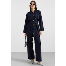 Olcay Pelerin Ve Metal Düğmeli Ceket Pantolon Denim İkili Takım Lacivert 9393-tk