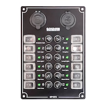 Goldsea Switch Panel 12 Anahtarlı Şarj & Usb Soketli 12 - 24 V Sigorta Paneli