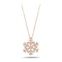 Brezza Lusso Jewelry Kar Tanesi Zirkon Taşlı Rose Renk Kadın Gümüş Kolye 45 CM