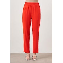 Mizalle Beli Lastikli Dar Paça Nar Çiçeği Pantolon Narçiçeği