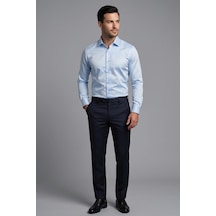 Torivalli Collection Dar Kesim Slimfit Saten Kolay Ütülenebilen Mevsimlik Cepsiz Uzun Kollu Kol Düğmesi Takılabilen Erkek Gömlek Buz Mavi