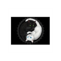 Siyah Ve Beyaz Kedi Çizimi Dekoratif Ahşap Tablo