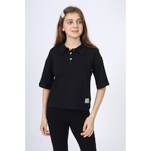 Toontoy Kids Toontoy Kız Çocuk Baskılı Polo Yaka Düğmeli Kısa Kollu Tişört Siyah Toontoy Kids Toontoy Kız Çocuk Baskılı Polo Yaka Düğmeli Kısa Kollu Tişört Siyah