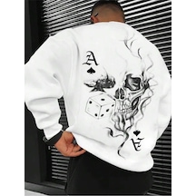 Startmore Extended Sizes Plus Playing Card & Skull Print Drop Shoulder Sweatshirt Beyaz Beyaz