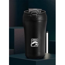 Pipetli Kapaklı Siyah Çelik Termos 380 Ml, Dayanıklı Kamp Ekipmanları, Kamp Aksesuarları, Açık Hava Sporları, Doğa Sporları, Yürüyüş, Kamp Mutfağı, Kamp Malzemeleri Acı Kahverengi