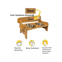 Özel Isim Baskılı, Ahşap, Kademeli, Eğimli, Çelik Kaseli, Kedi-köpek Mama Ve Su Kabı Stantı