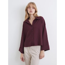 Lcw Vision Bordo Çizgili Oversize Kadın Gömlek