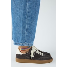 Manijero Krahe Barbella 2 Kadın Hakiki Deri Üç Ayrı Alternatif Bağcıklı Antrasit-ekru Sneakers