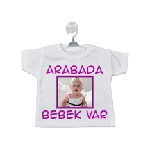 Fotoğraflı Arabada Bebek Var Uyarı Levhası Mini Tişört (Kız)