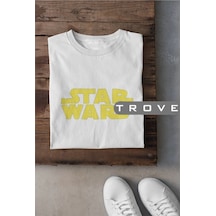 Startmore Unısex Kadın Erkek Star Wars Siyah Beyaz Tasarım Baskılı %100 Pamuk T-shirt Beyaz