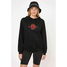 14 Mart Dünya Pi Günü Baskılı Siyah Kadın Kapşonlu Sweatshirt (534808730)