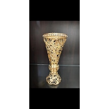 Gold Metal Kristal Taşlı Metal Vazo 30cm Lkm071.