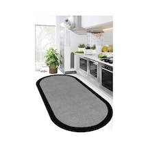 Decomia Home DC-5034 Dijital Kaymaz Gri Jüt Görünümlü Oval Siyah Çerçeveli Mutfak Salon Halısı Yolluk