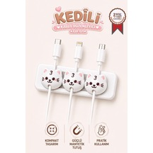 Kedi Figürlü Manyetik Kablo Düzenleyici Ch01 Beyaz