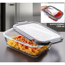1 Adet 1500 Ml Borosilikat Cam Saklama Kabı - 4 Klipsli Kilitli Bambu Kapaklı Sızdırmaz Vakumlu Dikdörtgen Erzak Ve Yemek Kabı Isıya Dayanıklı Ekstra Büyük Boy Kutu