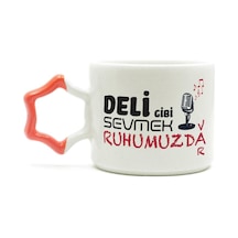 Deli Gibi Sevmek Ruhumuzda Var Baskılı Turuncu Kulplu Yıldız Kupa