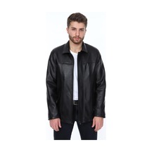 Hakiki Kuzu Derisi Gömlek Yaka Fermuarlı Erkek Deri Ceket Siyah Siyah
