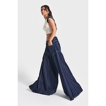 Itsbasic Kadın İndigo Renk 7w5-50 Elephant Leg Fit Süper Bol Kesim Viskon Kumaş Tasarım Denim Jean