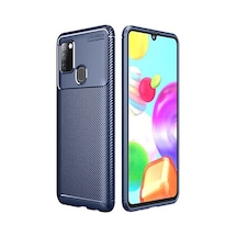Samsung Uyumlu Galaxy A21s Kılıf Karbon Desenli Şık Tamia Premium Silikon Kapak Lacivert