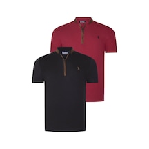 İkili Set T8571 Dewberry Fermuarlı Erkek T-shırt-siyah-bordo