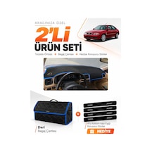 Rover 45 1999-2005 Uyumlu Torpido Örtüsü + Deri Bagaj Çantası + Sticker Seti - Siyah Mavi