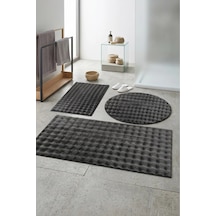 Buççin Online Mağaza Banyo Paspası Koyu Gri Gri Kaymaz Taban Peluş Bubble 50x50 Cm Polyester Çok Renkli