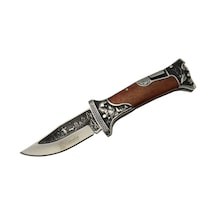 Columbia A3188-2 Geyik Desenli Outdoor Kamp Çakı 23 Cm - İşlemeli Ahşap Saplı, Perçinli, Deri Kılıflı Renkli