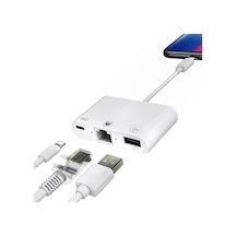 Apple Uyumlu iPhone/Apple Uyumlu iPad 3in1 Ethernet Rj45 Ve Usb Kamera Adaptörü Nk107- 5775 - Karbul4703-3983 Beyaz