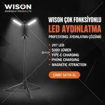Ws 723 Sokak Lambası 207 Led 5000 Lümen Type-c Şarj Telefon Şarj Özelliği Manyetik Tutunma Açık Gri